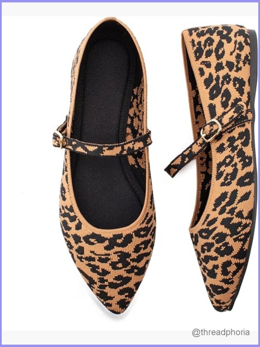 Women's Pointed Toe Knit Ballet Flats with Adjustable Strap